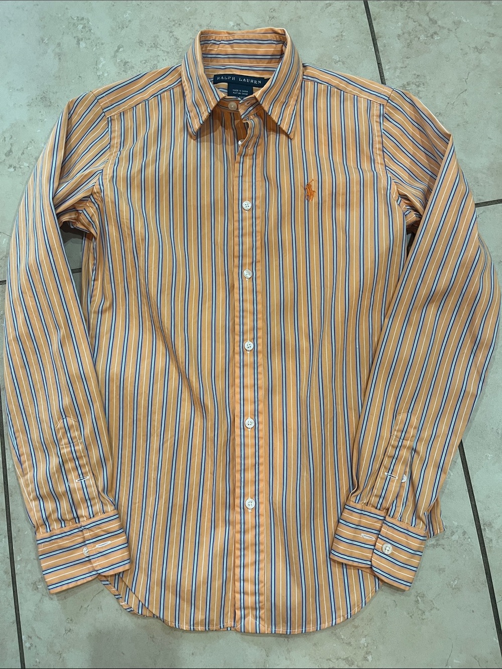 Ralph Lauren Orange Blue White Striped Button-Down Shirt